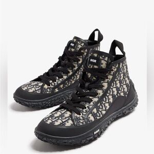 Dior Black and Beige Monogram High-Top Sneakers